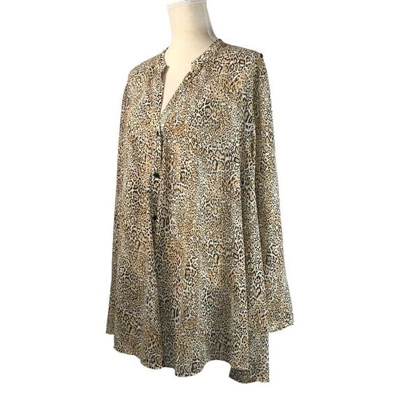 Chicos Leopard Print Button Front Tunic Top Long Sleeve Size 20-22 Chicos Size 4 - Picture 3 of 12